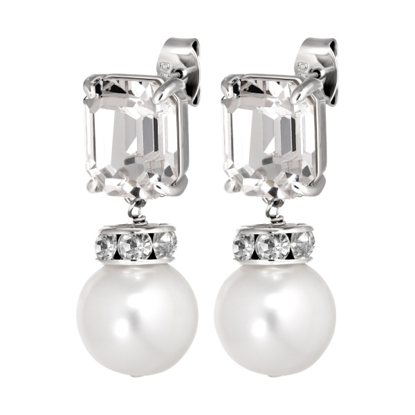 Dyrberg Kern Wali Silver Earrings - Crystal/White Pearl